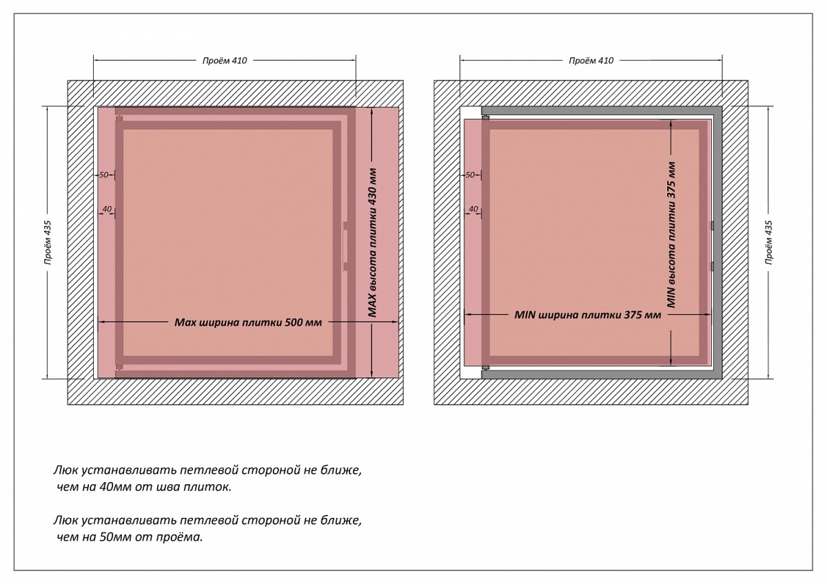Люк одностворчатый Shagma 40х40 ревизионный под плитку ЛС400x400К 7 Люк одностворчатый Shagma 40х40 ревизионный под плитку ЛС400x400К — изображение 7